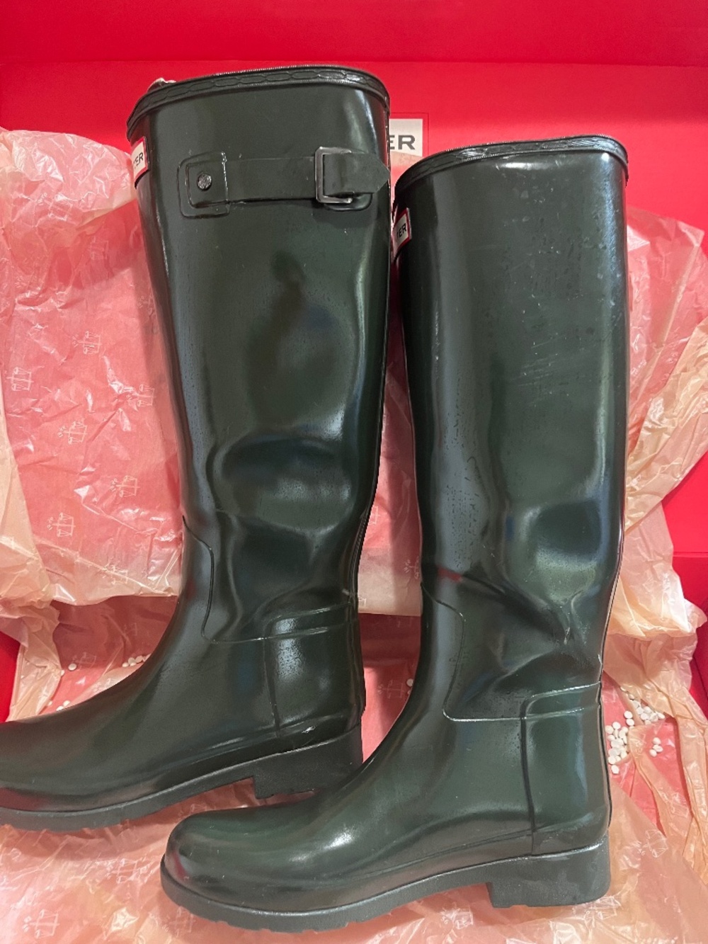 HUNTER Knee High Glossy Olive Rain Boots